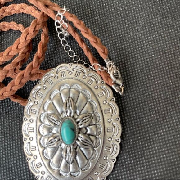 American Western Braided Cord Long Necklace Turquoise - Picture 2 of 9